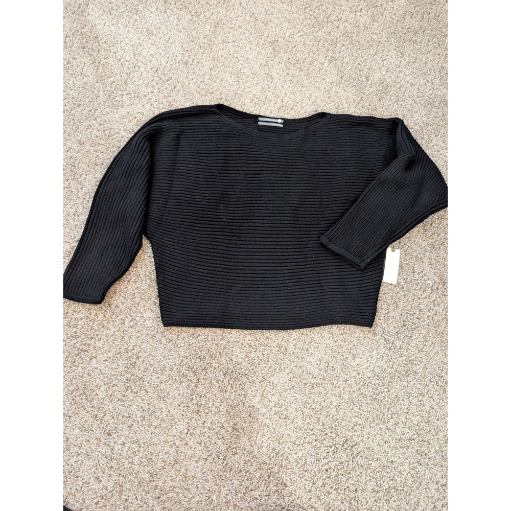Anthropologie Black Ribbed Batwing Boatneck Sweater Size M NEW